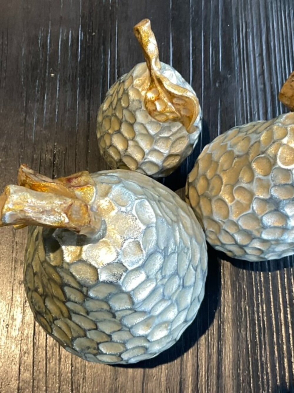 Modern Metallic Textured Pear Trio, Gold & Silver Home Decor, New - Picture 2 of 4